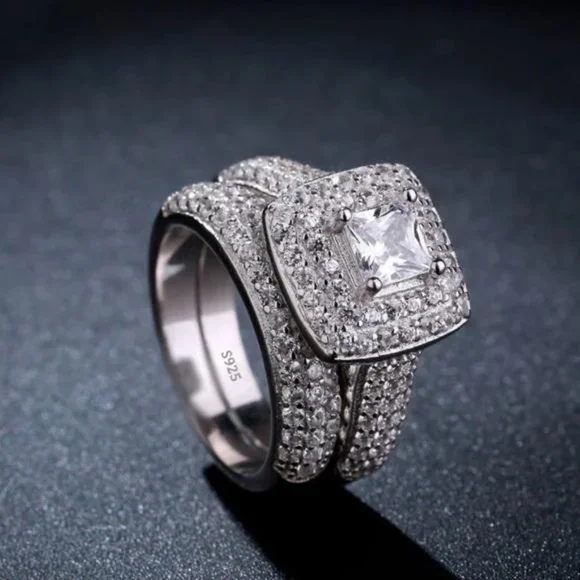 NEW SET 925 STERLING SILVER DIAMOND RING, CUTE RING, SHINY RING. - Picture 3 of 6